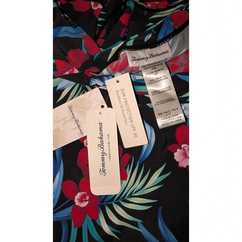 TOMMY BAHAMA Midnight Orchid‎ rash guard Swim cover-up sun top women L Large NWT